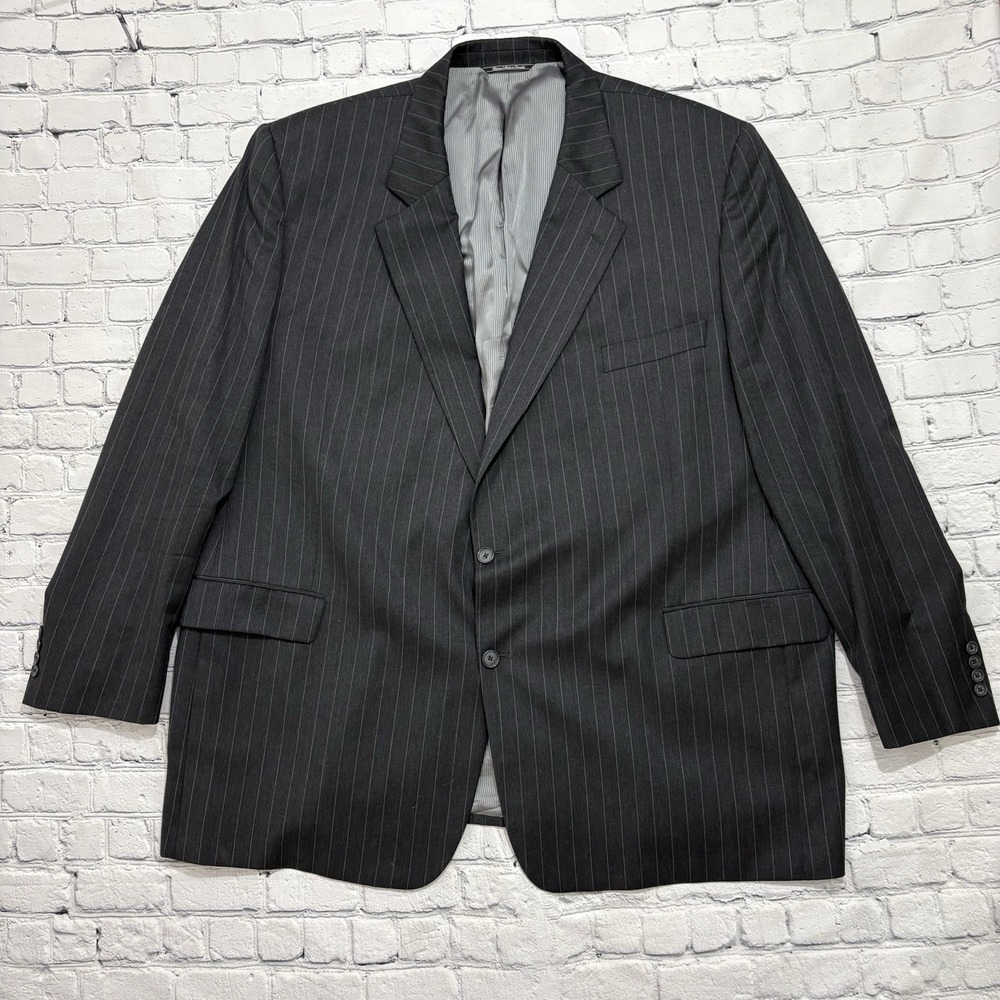 Jack Victor Classic Rochester Gray Striped Blazer Sports Coat King CT Wool 54L